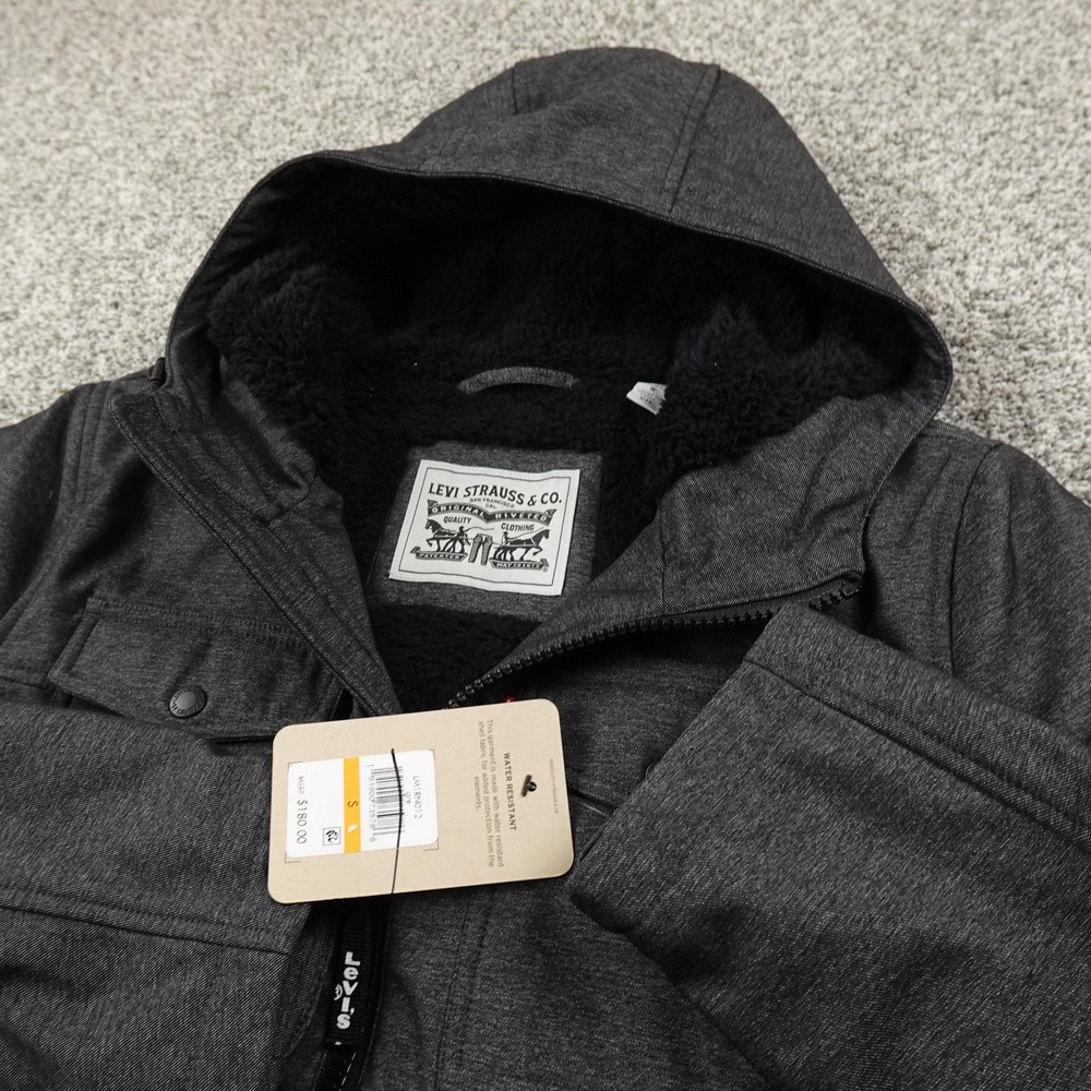 NEW Levis Jacket Mens S‎ Gray Hooded Sherpa Lined Water Resistant Outdoor Coat